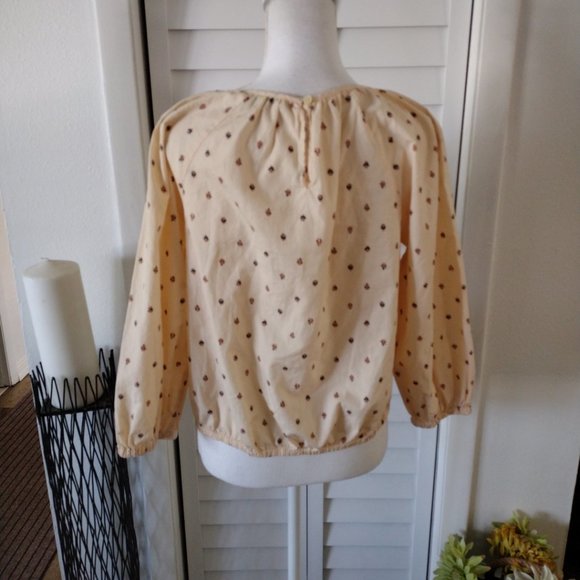 Madewell Women's Multicolored Gathered Puff-Sleeve Crop‎ Top M - Picture 6 of 11